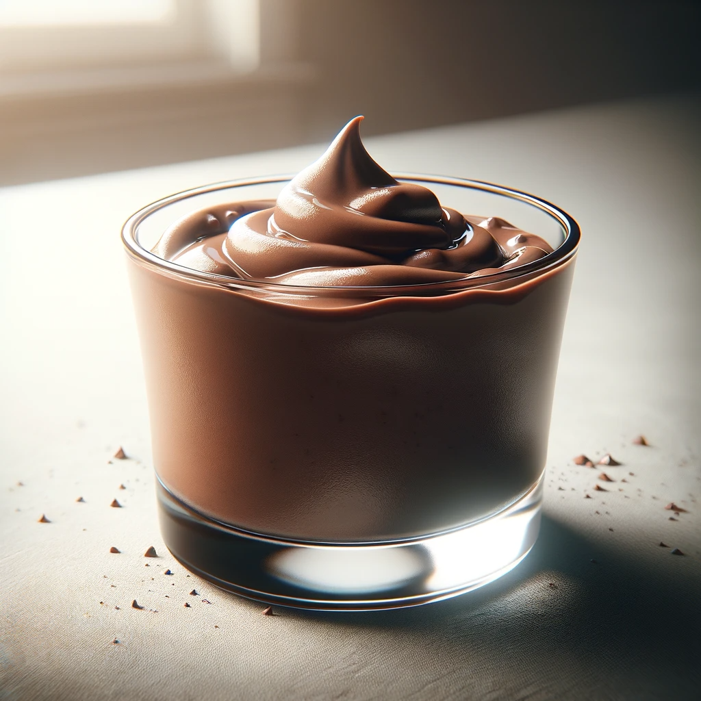 DALL·E 2024-01-03 19.26.34 - A realistic image of chocolate protein dessert, capturing the final chilled dish. The dessert should be in an elegant, small bowl or glass, showing it